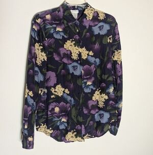 Allison Taylor Womens Top 100% Silk Dark‎ Romantic Floral Fairy Grunge Medium